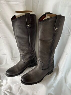 Frye Tall Leather Riding Boots in Charcoal Gray
